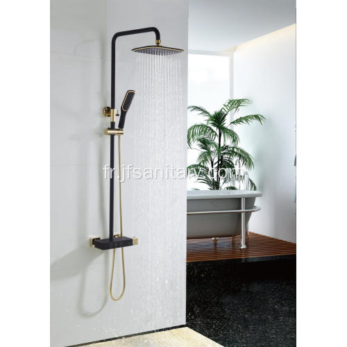 Mélangeur de douche thermostatique noir mat avec étagère